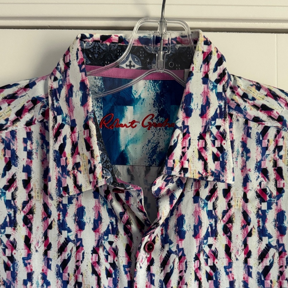 Robert Graham Vibrant Blue and Pink Patterned Button Down Shirt